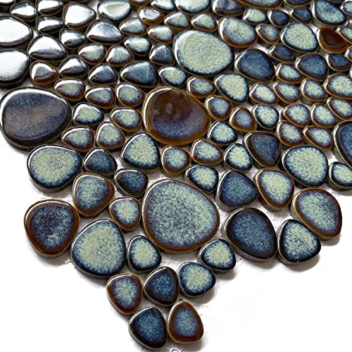 Aqua Teal Interlocking Pebble Mosaic Tile