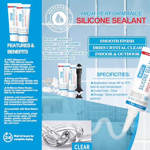 Clear Waterproof Caulk & Seal Silicone Sealant Kit
