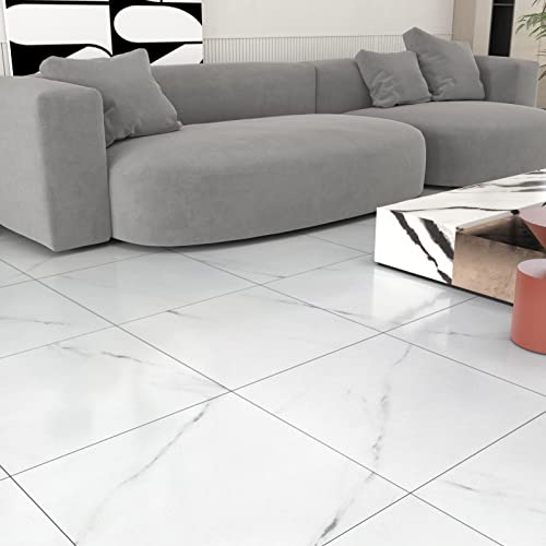White Marble Peel and Stick Shower Floor Tiles