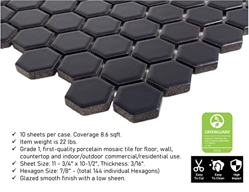 Black Matte Hexagon 1-Inch Porcelain Mosaic Tile