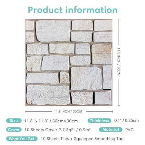10 Pcs 3D Faux Limestone Peel and Stick Tiles