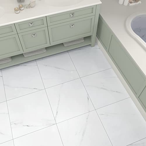 White Marble Peel and Stick Shower Floor Tiles