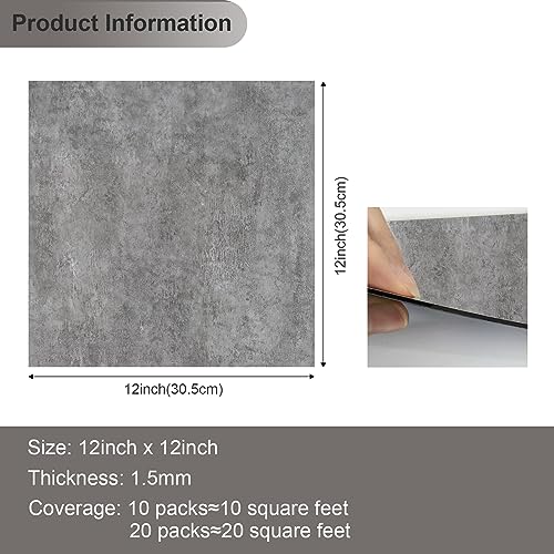 VaryStyle 12"x12" Grey Slate Peel and Stick Tiles