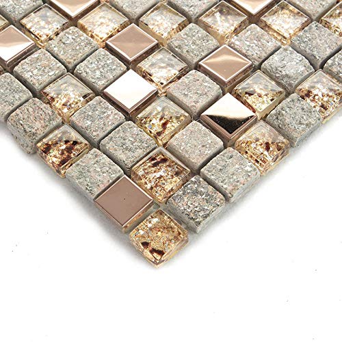 Gray Stone and Rose Gold Shower Floor Tile