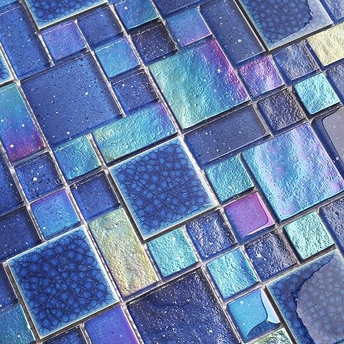 Iridescent Blue Glass Mosaic Tile Sheets