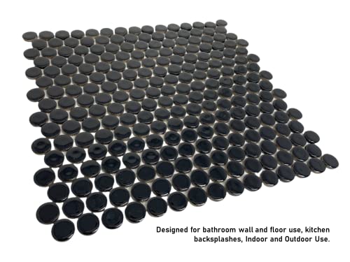 Black Penny Round Porcelain Mosaic Shower Tile