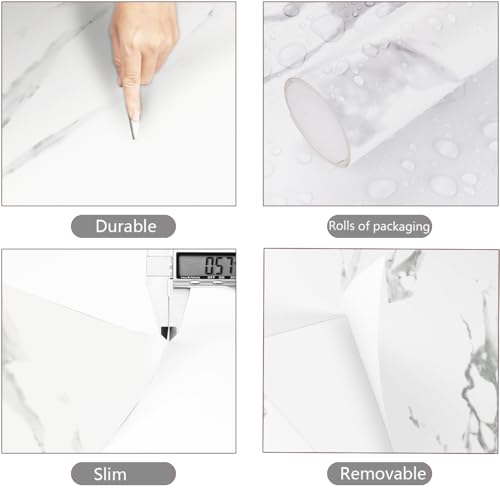 White Marble Peel and Stick Vinyl Shower Tile