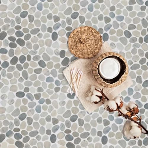 Pale Sliced Pebble Mosaic Shower Floor Tile