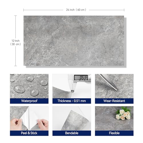 Grey Marble Peel and Stick Shower Floor Tiles