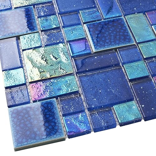 Iridescent Blue Glass Mosaic Tile Sheets