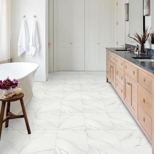 White Marble Peel and Stick Shower Floor Tiles