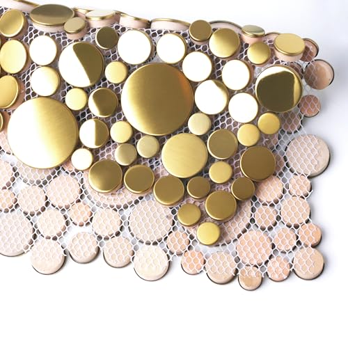 Blujellyfish Gold Penny Round Shower Floor Tiles