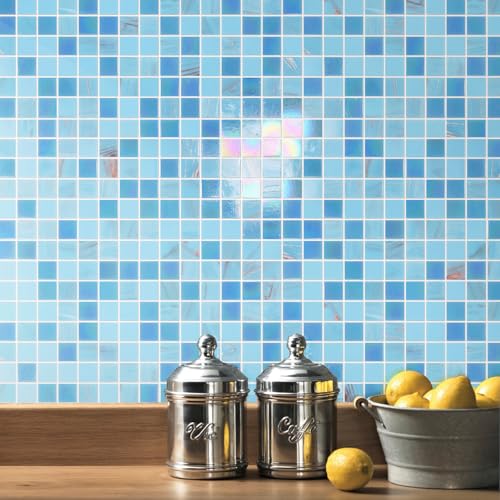 Light Blue Iridescent Mosaic Tile for Showers