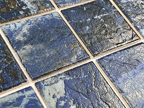 Ocean Blue Brown Rocky 3x3 Porcelain Mosaic Tile