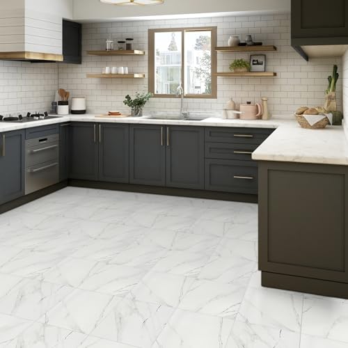 White Marble Peel and Stick Shower Floor Tiles
