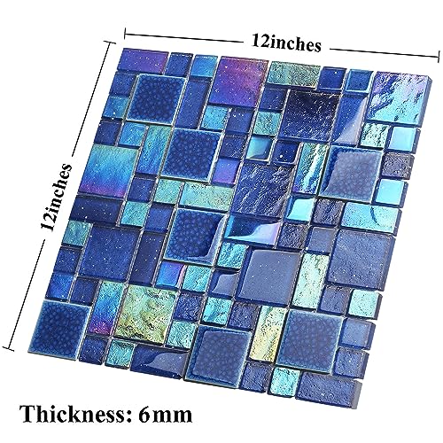 Iridescent Blue Glass Mosaic Tile Sheets