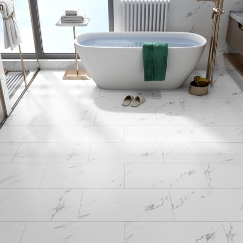 White Marble Peel and Stick Vinyl Shower Tile