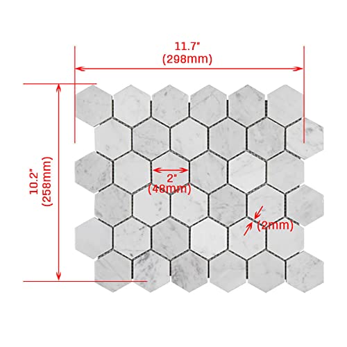 Carrara White Marble Mosaic Tile, 2 Inch Hexagon