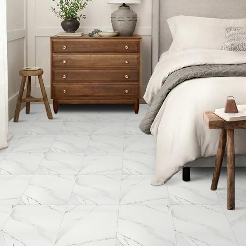 White Marble Peel and Stick Shower Floor Tiles