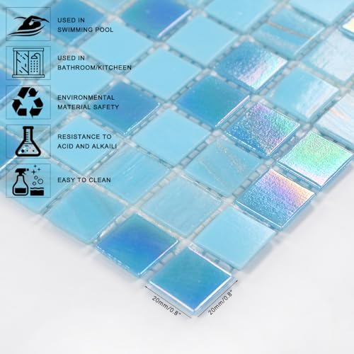 Light Blue Iridescent Mosaic Tile for Showers