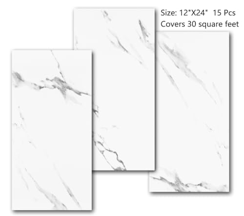 White Marble Peel and Stick Vinyl Shower Tile