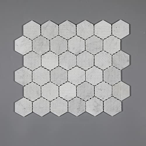 Carrara White Marble Mosaic Tile, 2 Inch Hexagon