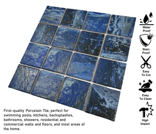Ocean Blue Brown Rocky 3x3 Porcelain Mosaic Tile