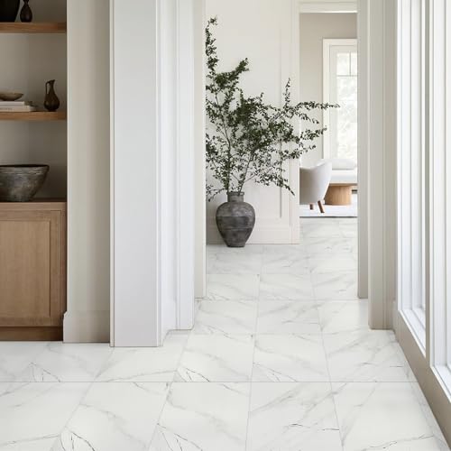 White Marble Peel and Stick Shower Floor Tiles