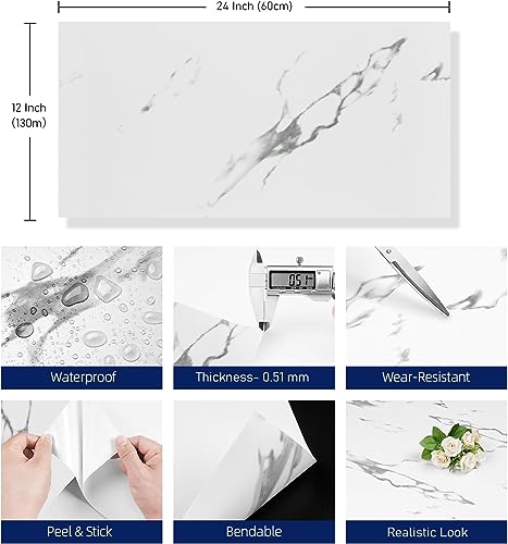 Carrara Marble Peel and Stick Shower Floor Tiles