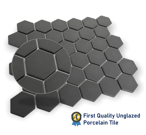 Unglazed Charcoal Hexagon Porcelain Shower Floor Tile