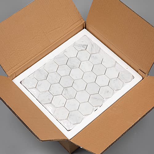 Carrara White Marble Mosaic Tile, 2 Inch Hexagon