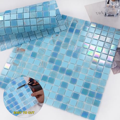 Light Blue Iridescent Mosaic Tile for Showers