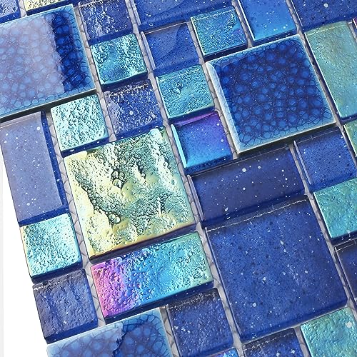 Iridescent Blue Glass Mosaic Tile Sheets