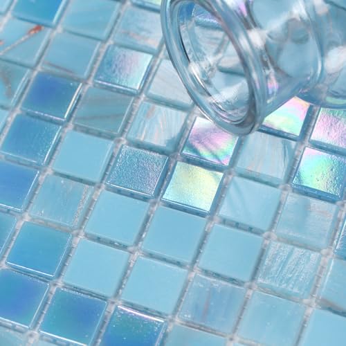 Light Blue Iridescent Mosaic Tile for Showers