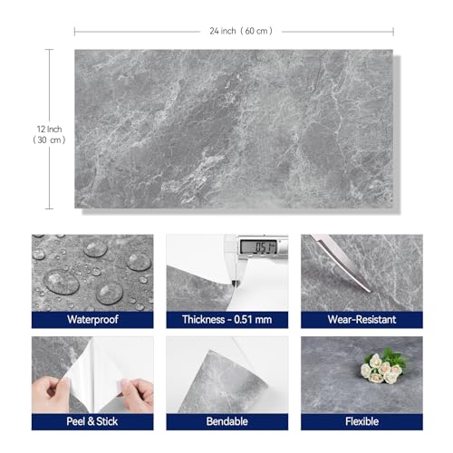 Waterproof 12"x24" Grey Peel and Stick Tiles
