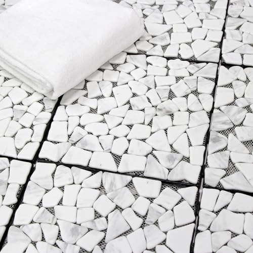 Natural Stone Interlocking Shower Floor Tiles - White