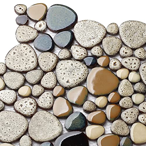 Beige Pebble Shower Floor Tile Mosaic (5 Sheets)