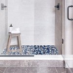 Heart-Shaped Dark Blue Pebble Ceramic Shower Tiles
