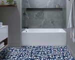 Heart-Shaped Dark Blue Pebble Ceramic Shower Tiles