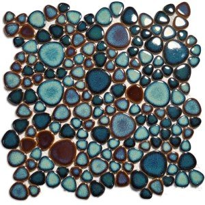 Aqua Teal Interlocking Pebble Mosaic Tile