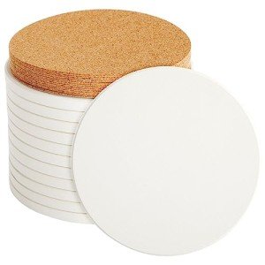 Round Unglazed Ceramic Tile Coasters with Cork Pads