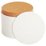 Round Unglazed Ceramic Tile Coasters with Cork Pads