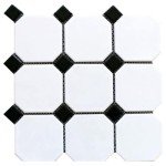 White Octagon Porcelain Mosaic Tile with Black Dots