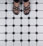 White Octagon Porcelain Mosaic Tile with Black Dots