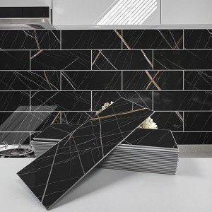 Glossy Noir Stone Composite Peel and Stick Tiles