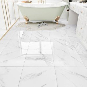 White Marble Peel and Stick Shower Floor Tile