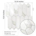 Glossy White Marble Peel and Stick Hexagon Tiles