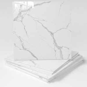 10-Pack Peel and Stick White Marble Tiles (11.8" x 11.8") – 9.8 Sq. Ft. Waterproof PVC Shower & Backsplash Tiles for Bathroom, Kitchen, and Living Room – Self-Adhesive, Easy Installation