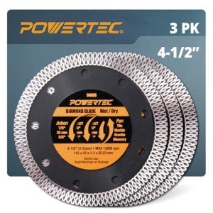 POWERTEC 4-1/2 Inch Diamond Saw Blades for Angle Grinder 3 Pack, Super Thin Turbo Mesh Rim Tile Blades for Cutting Porcelain, Granite Tile & Ceramic Tile, 4.5" Diamond Blades (14000-P3)