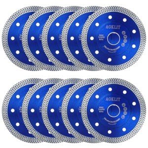 AOKLIT 4.5 inch Super Thin Diamond Tile Blade, 10 Pcs Tile Cutting Blade, Diamond Blade for Angle Grinder Cutting Porcelain Tile Granite Marbles (Blue)